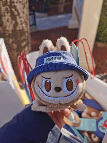 Labubu stands on his shoulders